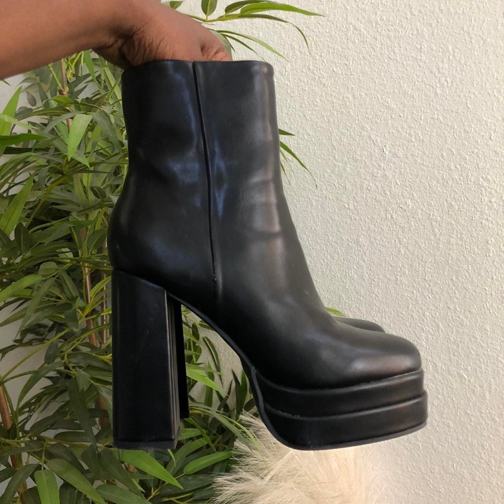 Y2K Chunky Black Platform leather bratz combat ankle mid-calf boots gothic Gorp